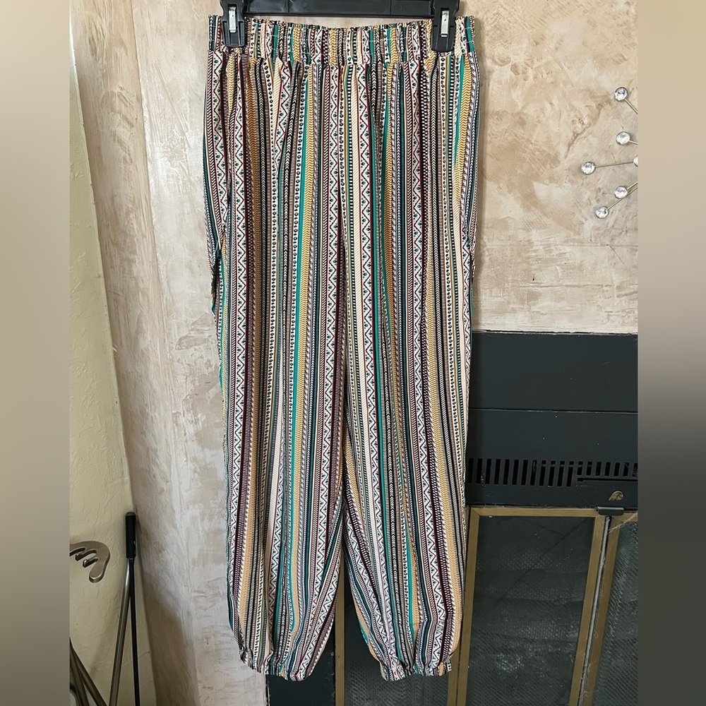 SHEIN Boho Print Harem Pants Elastic Waist Size L